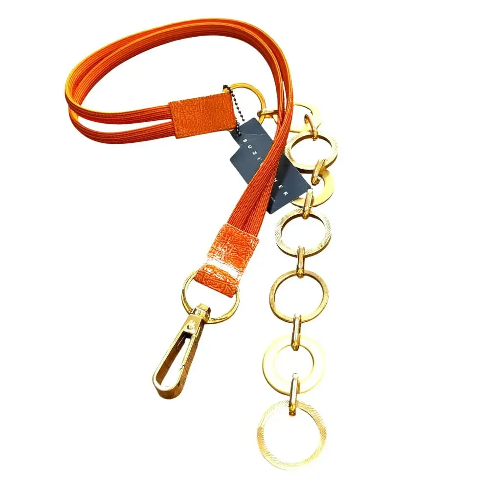 Suzi Roher NWT orange double band stretch belt chunky gold hoops chain Size XL